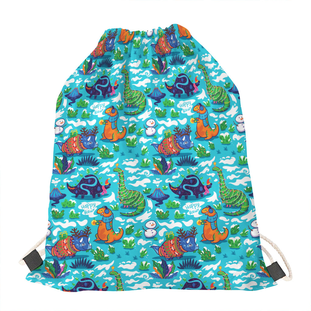 Xmas Dinosaur Pattern Print Drawstring Bag