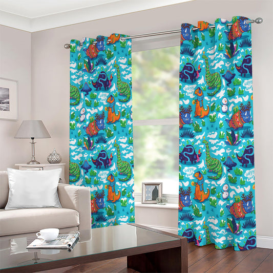 Xmas Dinosaur Pattern Print Extra Wide Grommet Curtains