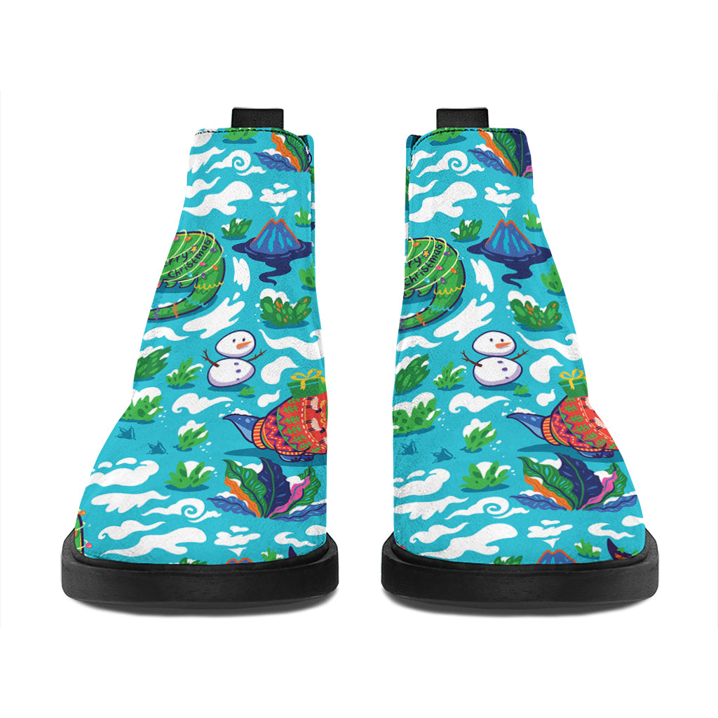 Xmas Dinosaur Pattern Print Flat Ankle Boots