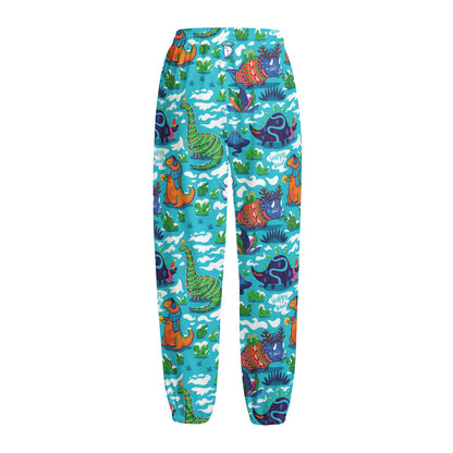Xmas Dinosaur Pattern Print Fleece Lined Knit Pants