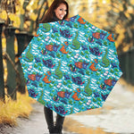 Xmas Dinosaur Pattern Print Foldable Umbrella