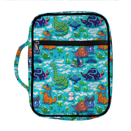 Xmas Dinosaur Pattern Print Front Pocket Bible Bag