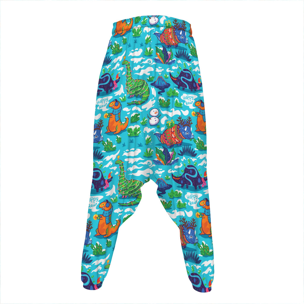 Xmas Dinosaur Pattern Print Hammer Pants