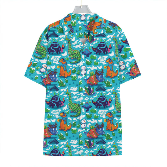 Xmas Dinosaur Pattern Print Hawaiian Shirt