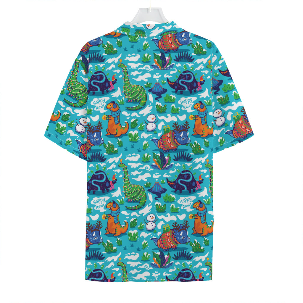 Xmas Dinosaur Pattern Print Hawaiian Shirt