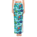 Xmas Dinosaur Pattern Print High Slit Maxi Skirt