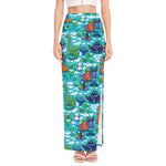 Xmas Dinosaur Pattern Print High Slit Maxi Skirt