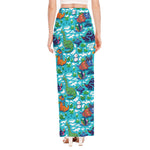 Xmas Dinosaur Pattern Print High Slit Maxi Skirt