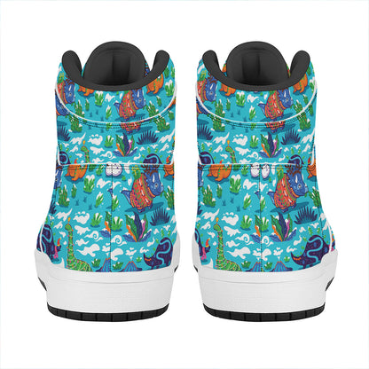 Xmas Dinosaur Pattern Print High Top Leather Sneakers