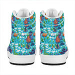 Xmas Dinosaur Pattern Print High Top Leather Sneakers