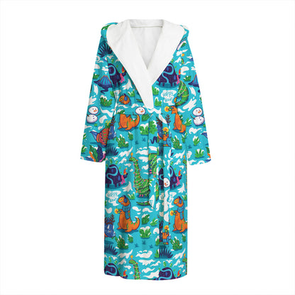 Xmas Dinosaur Pattern Print Hooded Bathrobe