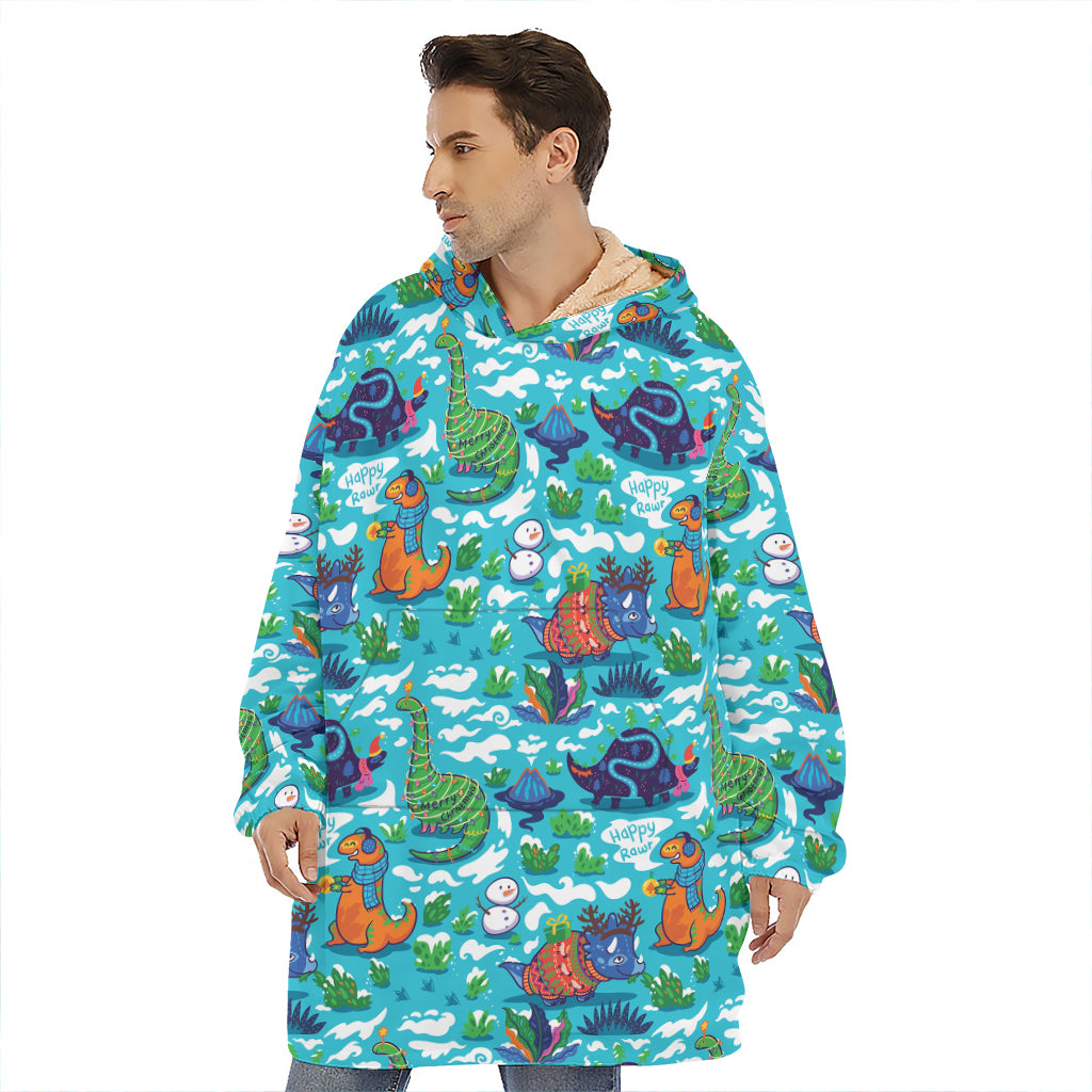 Xmas Dinosaur Pattern Print Hoodie Blanket