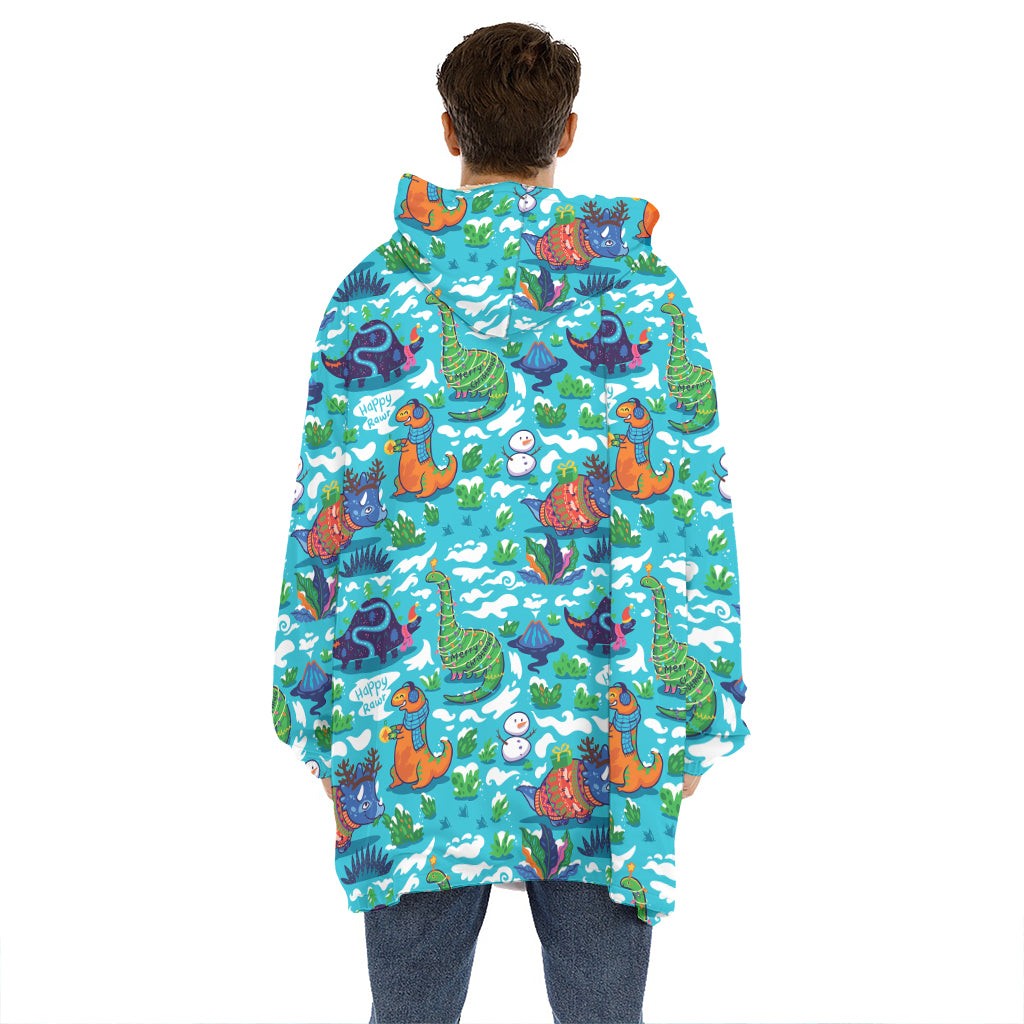 Xmas Dinosaur Pattern Print Hoodie Blanket