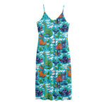 Xmas Dinosaur Pattern Print Jersey Midi Cami Dress