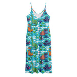 Xmas Dinosaur Pattern Print Jersey Midi Cami Dress