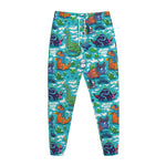 Xmas Dinosaur Pattern Print Jogger Pants