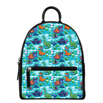 Xmas Dinosaur Pattern Print Leather Backpack