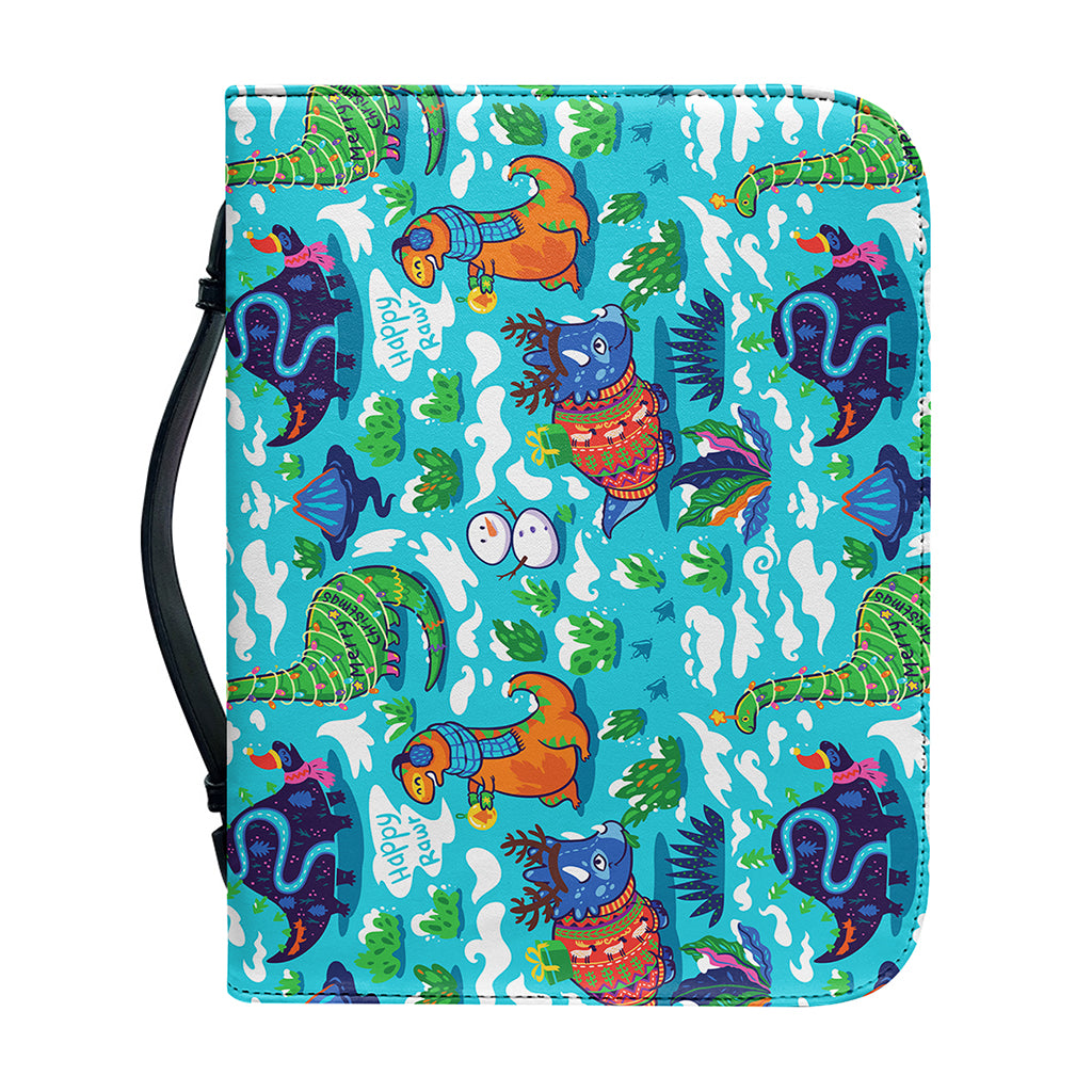 Xmas Dinosaur Pattern Print Leather Bible Cover