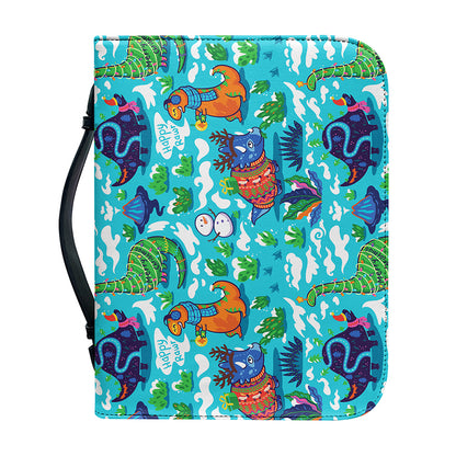 Xmas Dinosaur Pattern Print Leather Bible Cover