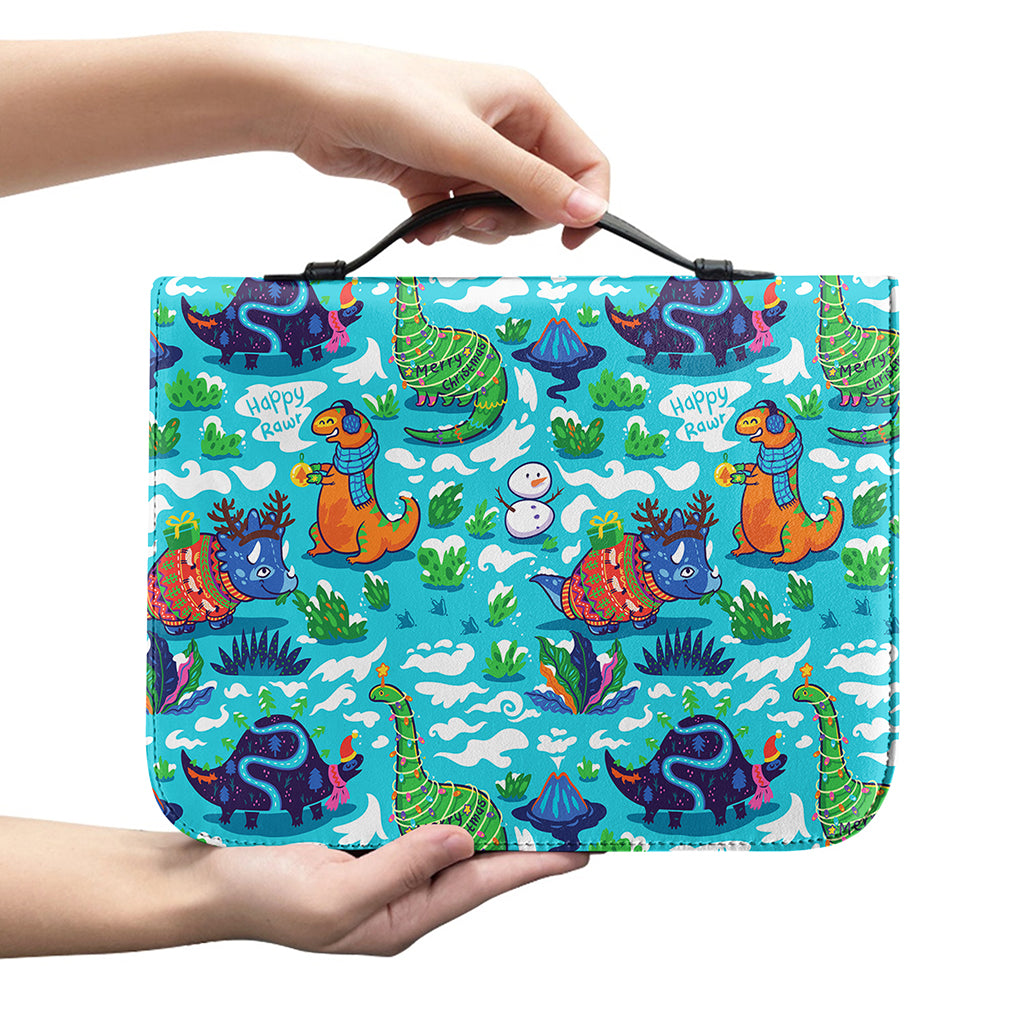 Xmas Dinosaur Pattern Print Leather Bible Cover
