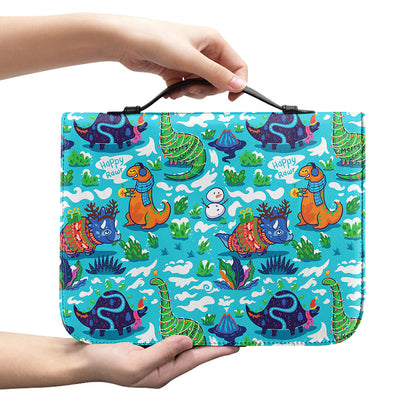 Xmas Dinosaur Pattern Print Leather Bible Cover