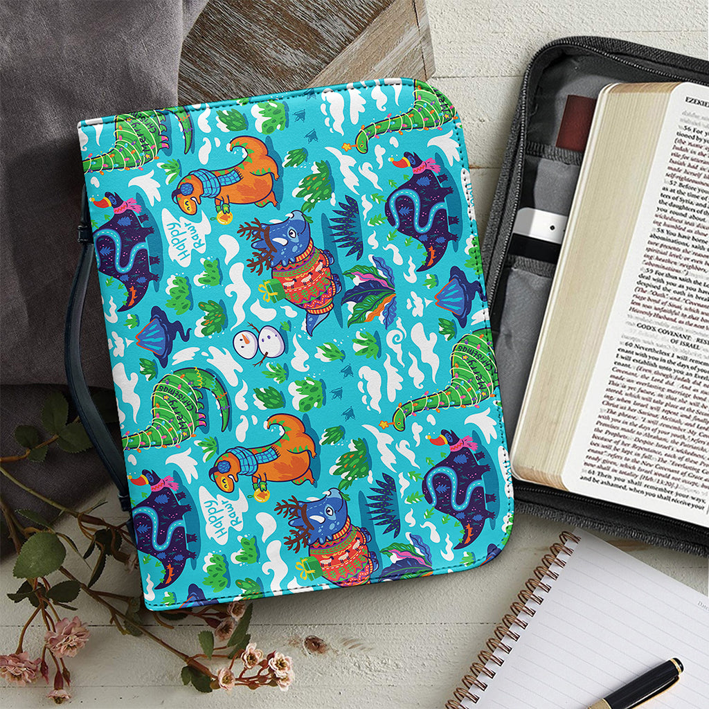 Xmas Dinosaur Pattern Print Leather Bible Cover