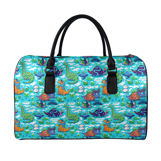 Xmas Dinosaur Pattern Print Leather Duffle Bag
