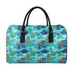 Xmas Dinosaur Pattern Print Leather Duffle Bag