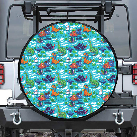 Xmas Dinosaur Pattern Print Leather Spare Tire Cover