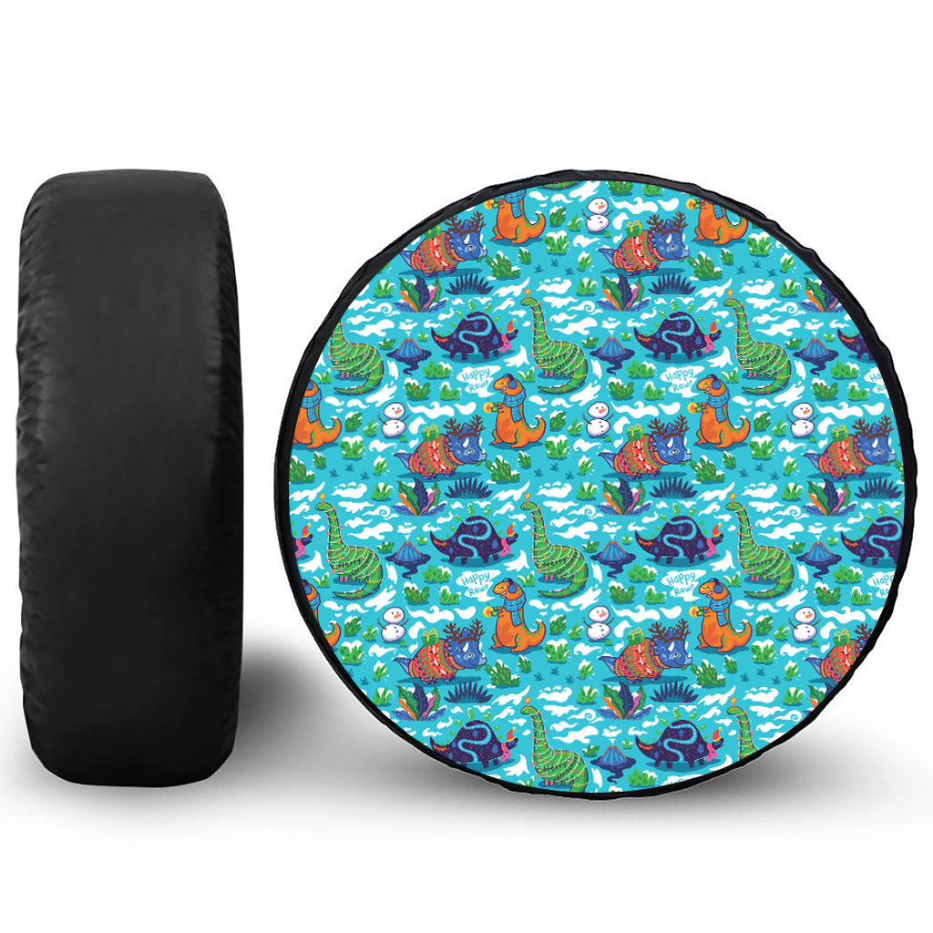 Xmas Dinosaur Pattern Print Leather Spare Tire Cover