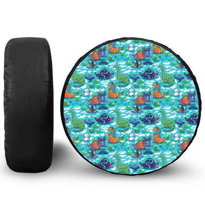 Xmas Dinosaur Pattern Print Leather Spare Tire Cover