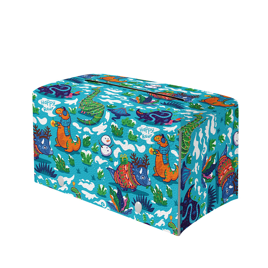Xmas Dinosaur Pattern Print Leather Tissue Box Cover