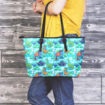 Xmas Dinosaur Pattern Print Leather Tote Bag
