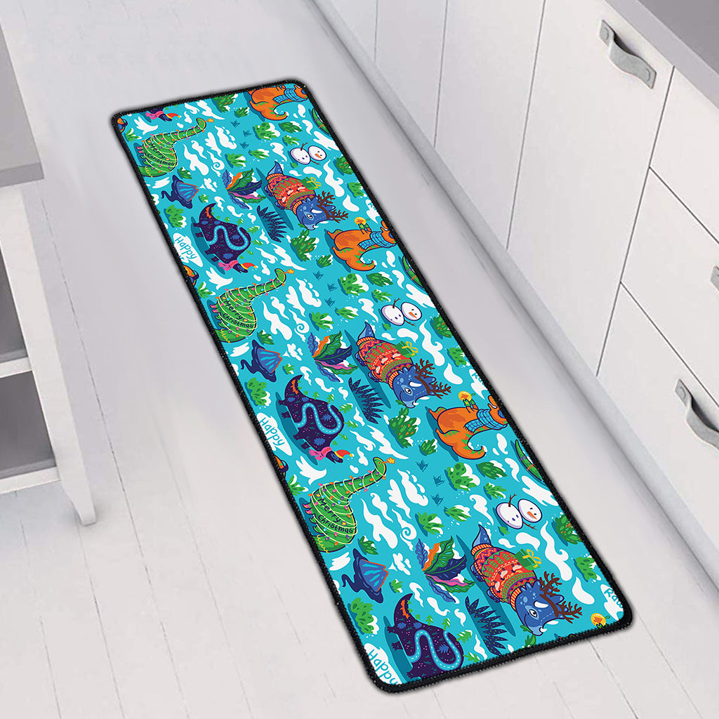 Xmas Dinosaur Pattern Print Long Kitchen Mat