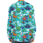 Xmas Dinosaur Pattern Print Long Sleeve Baseball Jersey