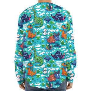 Xmas Dinosaur Pattern Print Long Sleeve Baseball Jersey