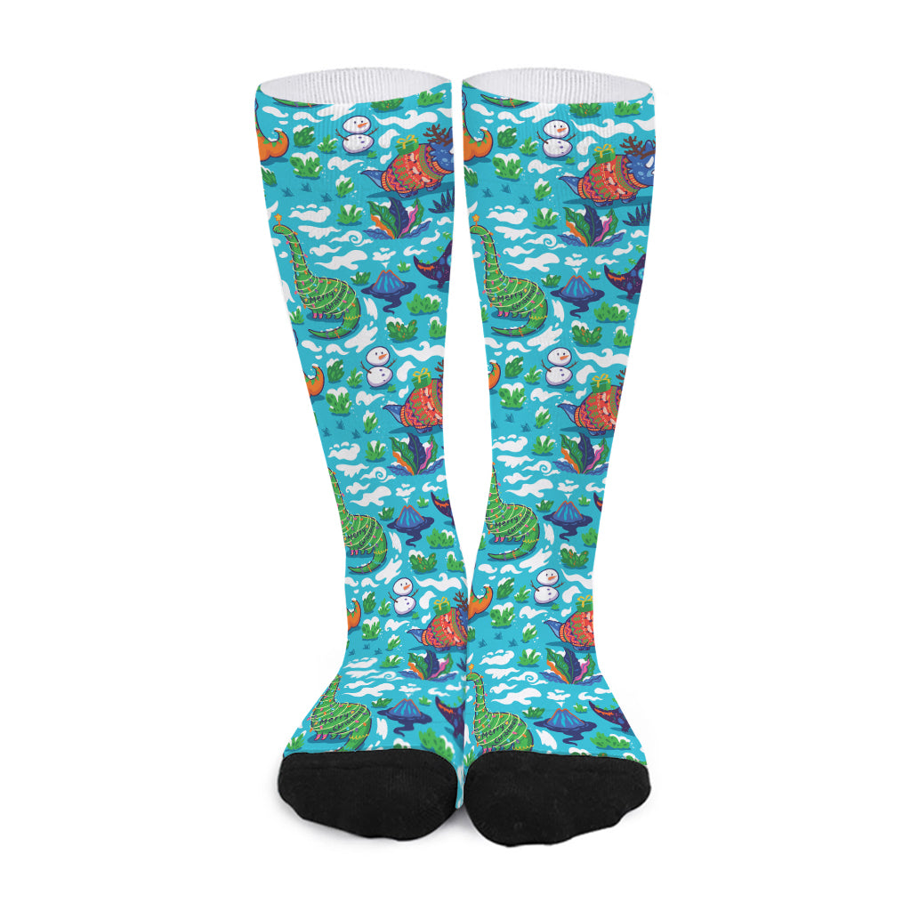 Xmas Dinosaur Pattern Print Long Socks