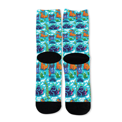 Xmas Dinosaur Pattern Print Long Socks