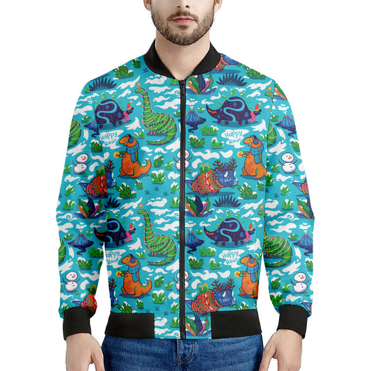 Xmas Dinosaur Pattern Print Men's Bomber Jacket