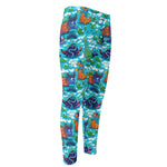Xmas Dinosaur Pattern Print Men's Compression Pants