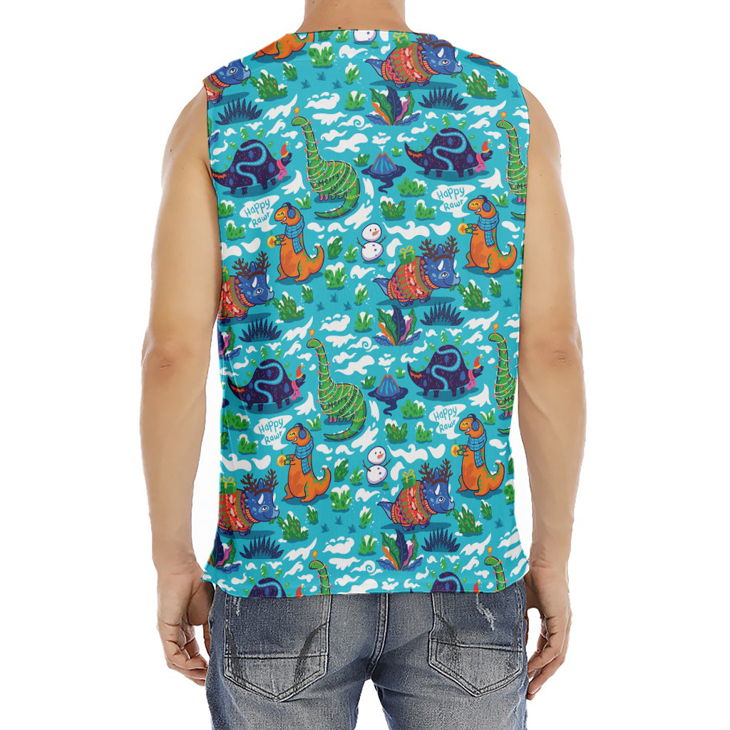 Xmas Dinosaur Pattern Print Men's Fitness Tank Top