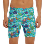 Xmas Dinosaur Pattern Print Men's Long Boxer Briefs