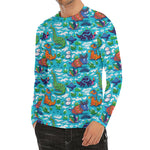 Xmas Dinosaur Pattern Print Men's Long Sleeve Rash Guard