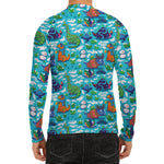 Xmas Dinosaur Pattern Print Men's Long Sleeve Rash Guard