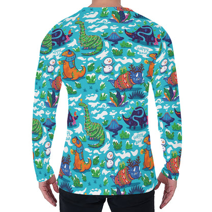 Xmas Dinosaur Pattern Print Men's Long Sleeve T-Shirt