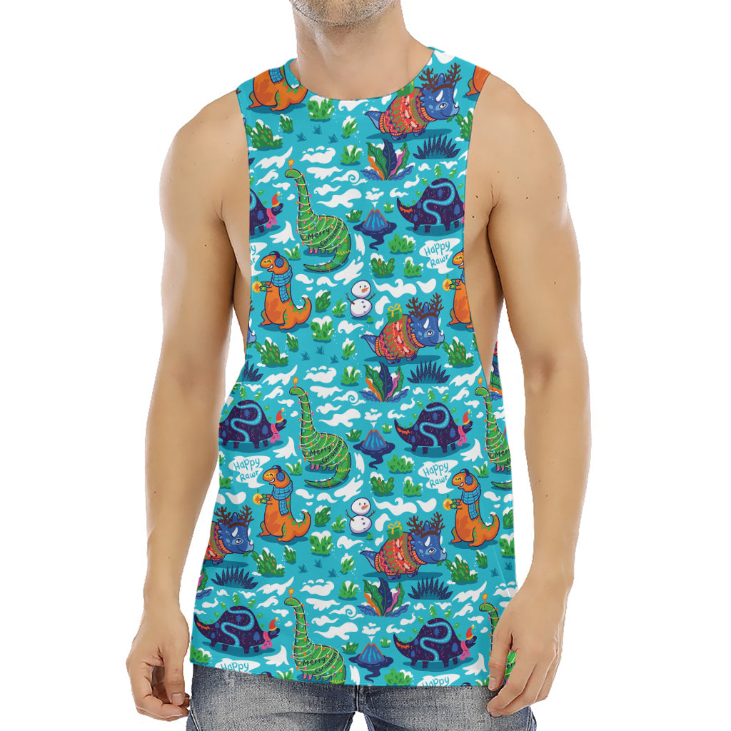 Xmas Dinosaur Pattern Print Men's Muscle Tank Top