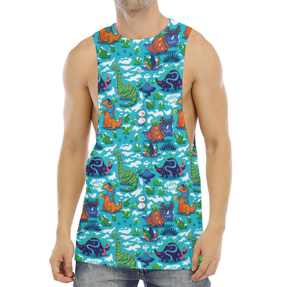 Xmas Dinosaur Pattern Print Men's Muscle Tank Top