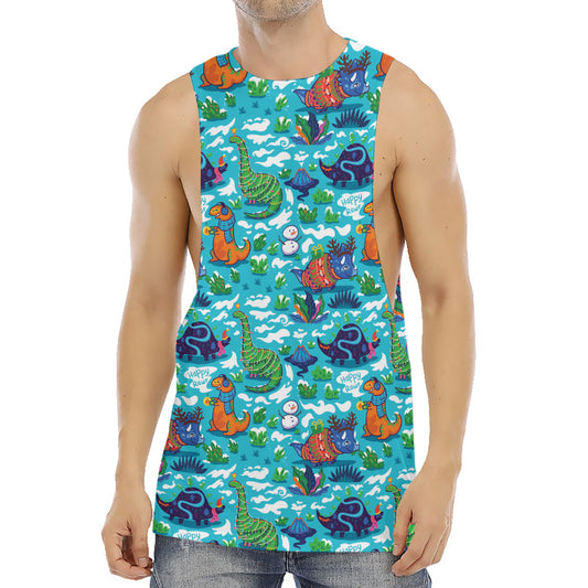 Xmas Dinosaur Pattern Print Men's Muscle Tank Top
