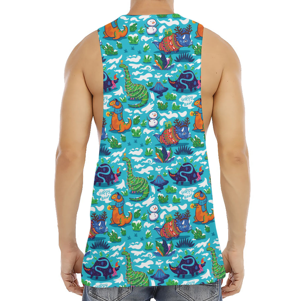 Xmas Dinosaur Pattern Print Men's Muscle Tank Top