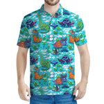 Xmas Dinosaur Pattern Print Men's Polo Shirt